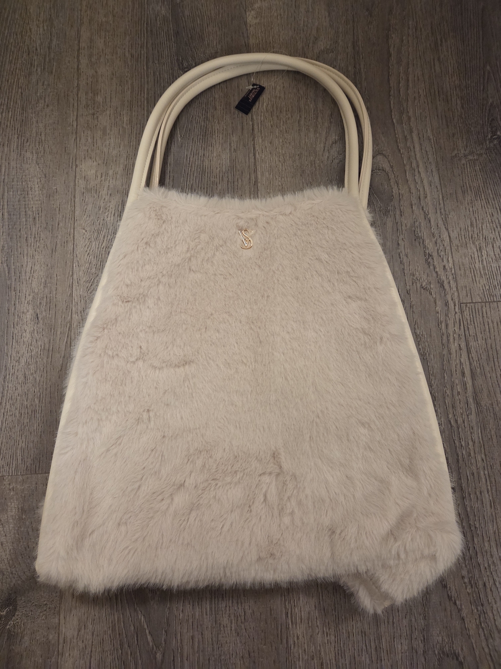 Cream Faux Fur Tote Bag with Dual Handles